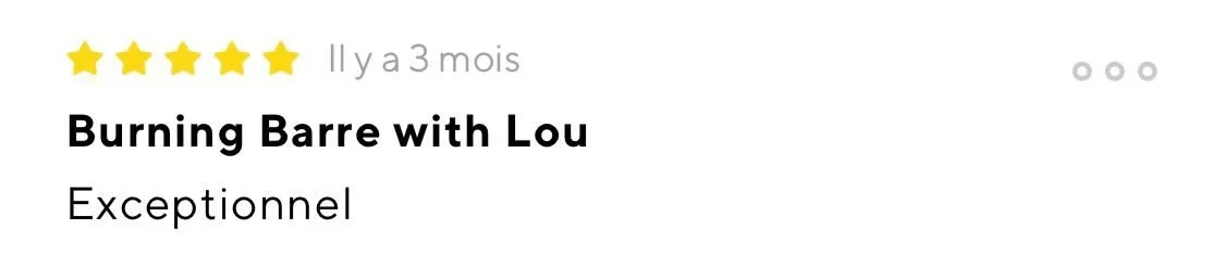 Avis 5 étoiles sur ClassPass, cours collectif Burning Barre avec Lou Pozol